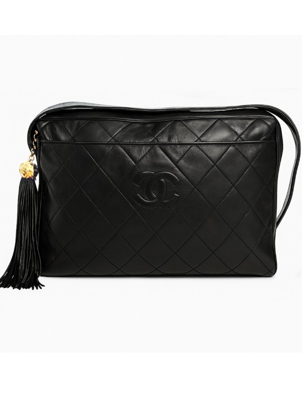 CHANEL Vintage Diamond CC Quilted Large Lambskin Camera BagGold Hardware